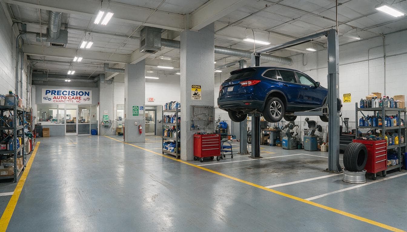 Auto shop floor coating — Charlotte NC service bay