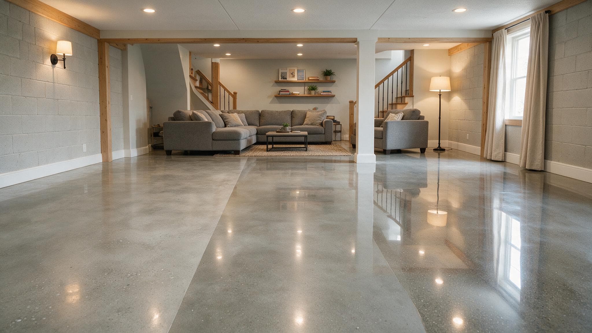 Polished concrete grit level comparison Charlotte NC — 400, 800, and 1500 grit finishes side by side