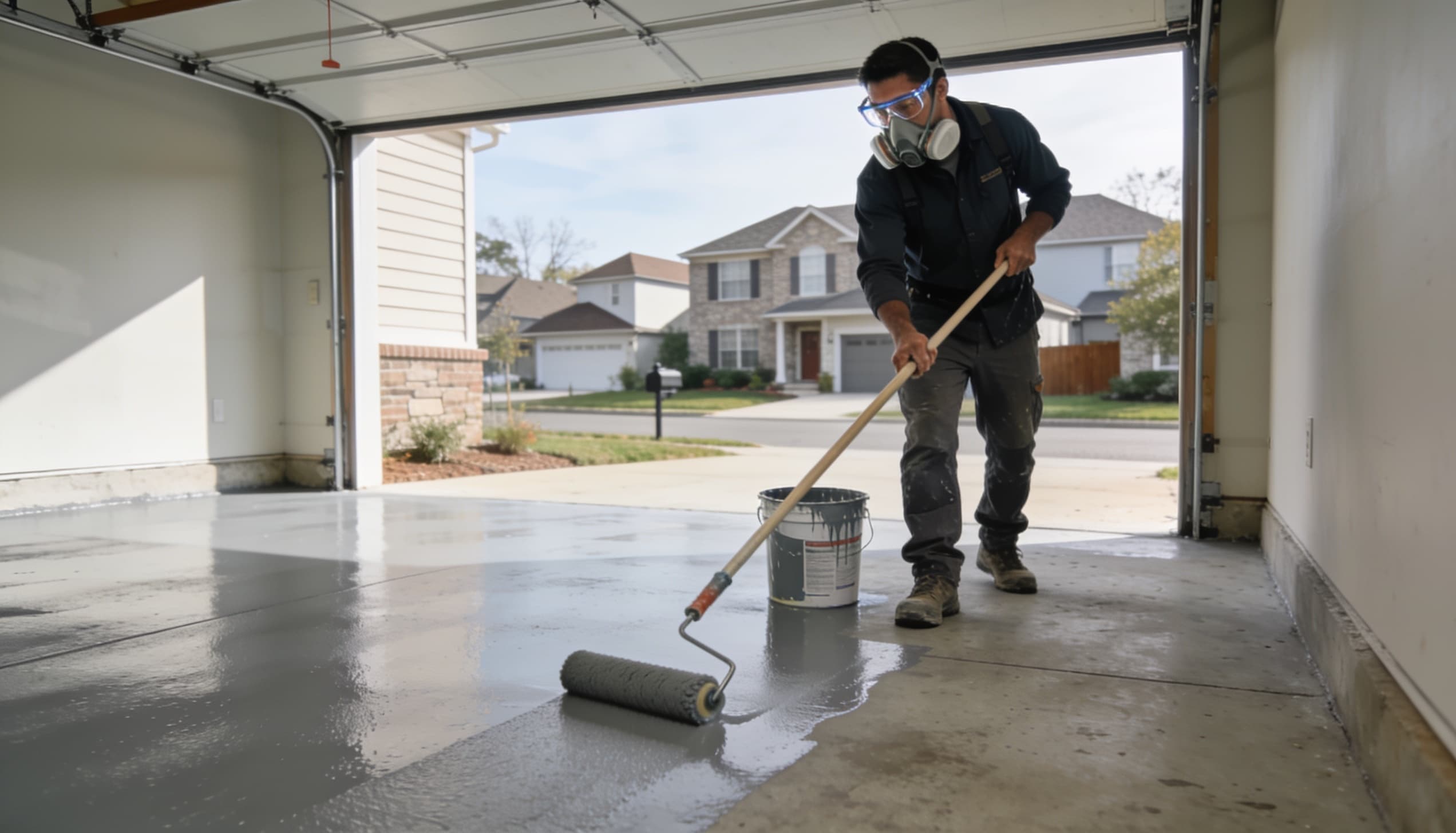 Polyaspartic floor coating installation in Charlotte NC garage