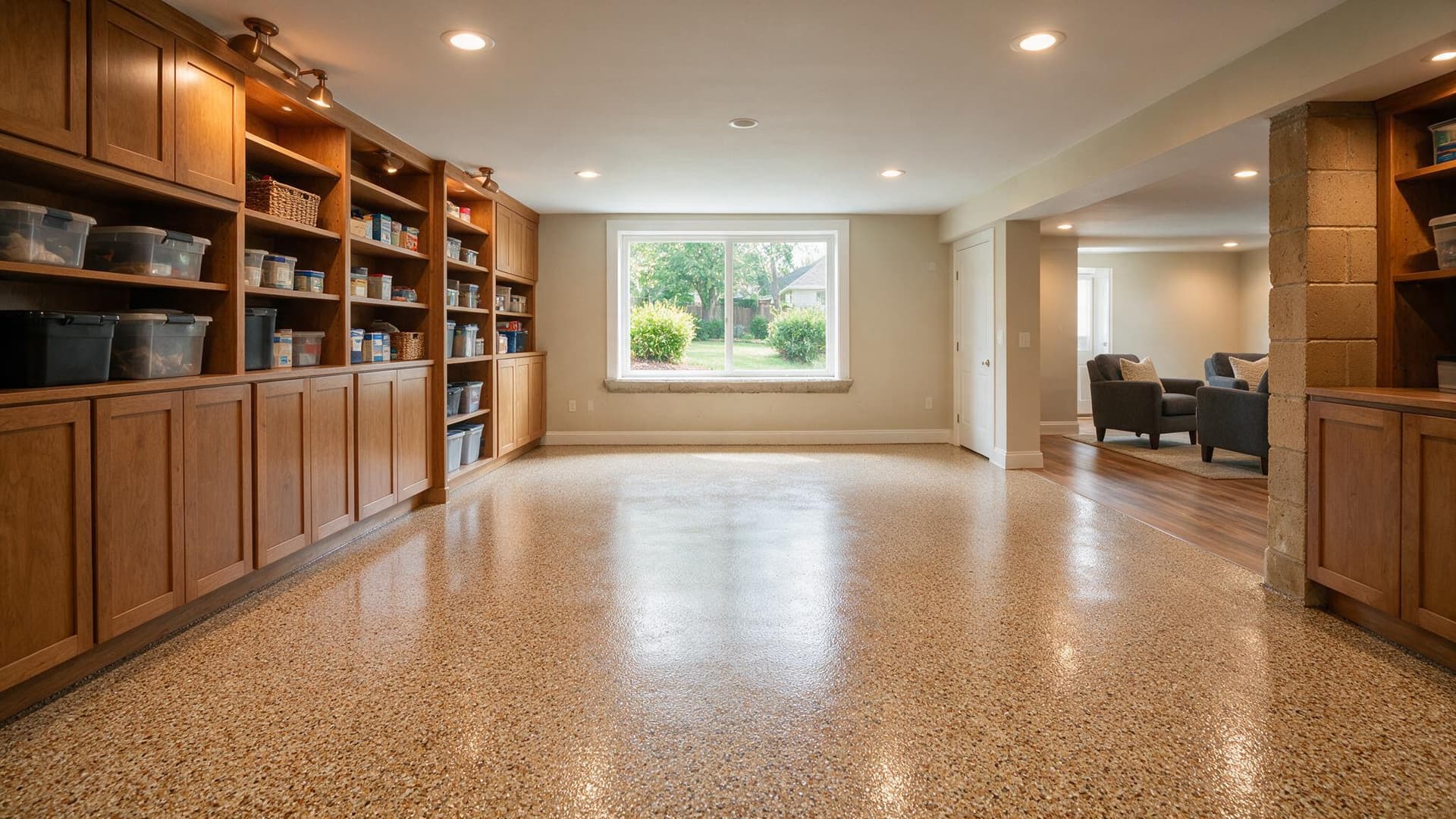 Charlotte Clay flake epoxy floor installed in Charlotte NC basement