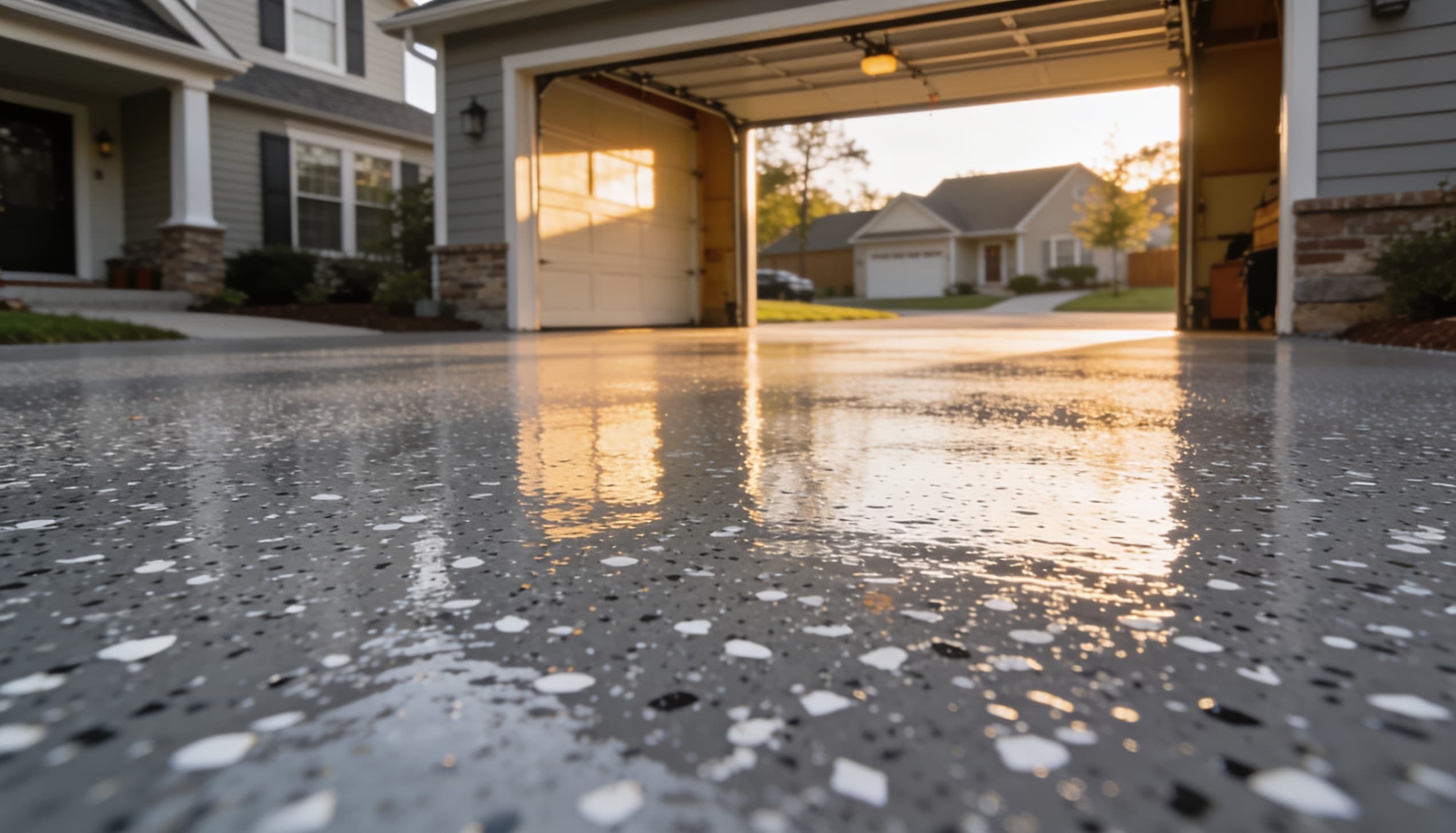 Grey and white epoxy flake garage floor — Charlotte NC