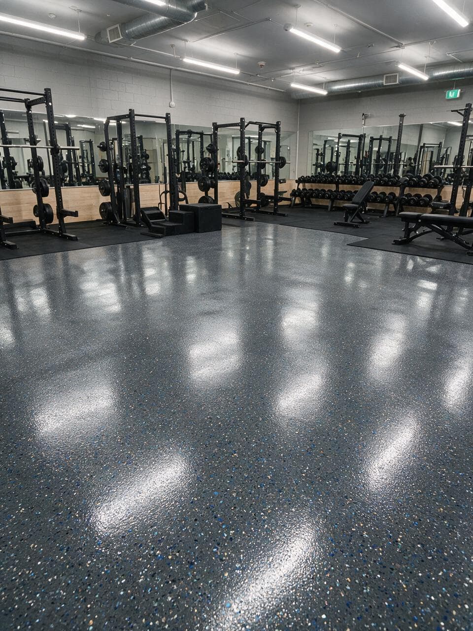 Fitness center epoxy floor — zone layout, Charlotte NC