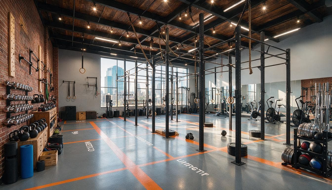 Gym floor zones — epoxy coating with color delineation, Charlotte NC