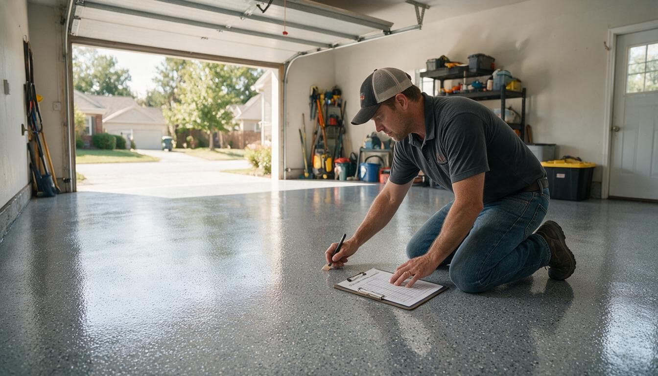 Charlotte Epoxy Pro final inspection on completed epoxy garage floor